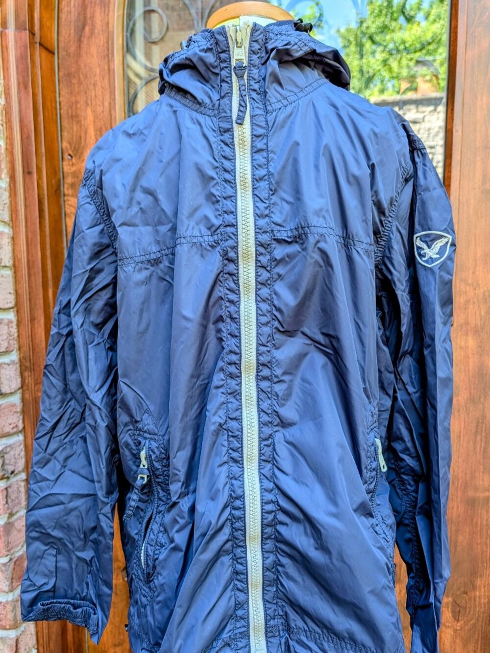American Eagle Outfitters Men's Navy Windbreaker Jacket - Size M